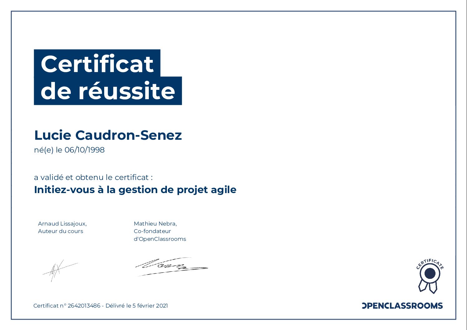 Certificat  Gestion de projet agile